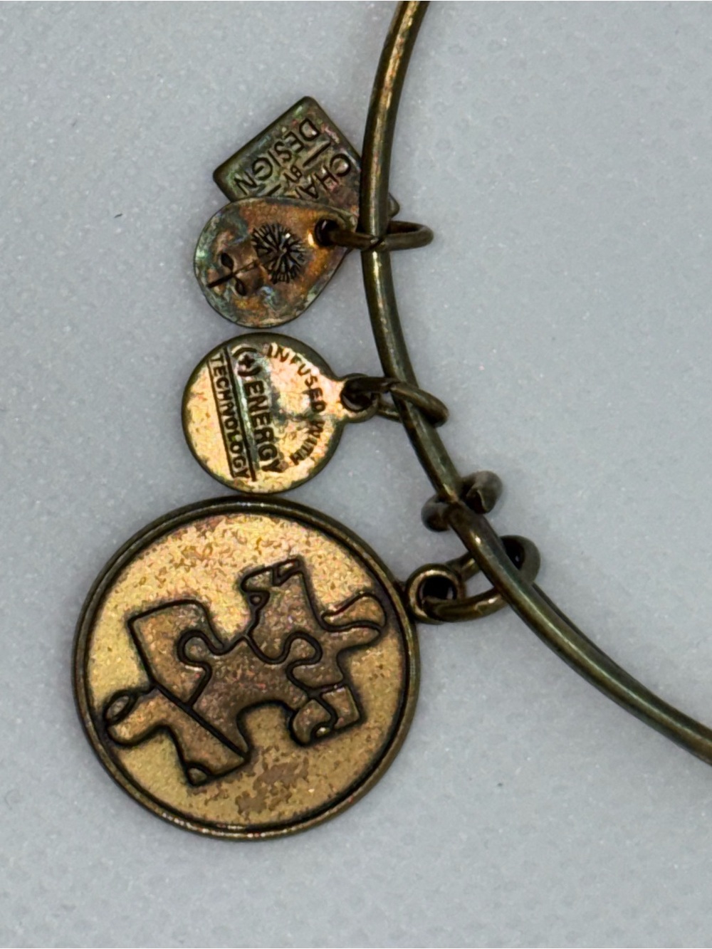 Alex and Ani Antique Gold Puzzle Charm Bangle